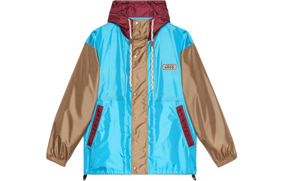 Gucci SS23 Blue Logo Appliqué Contrasting Drawstring Hooded Jacket 740572-Z8BGU-4583