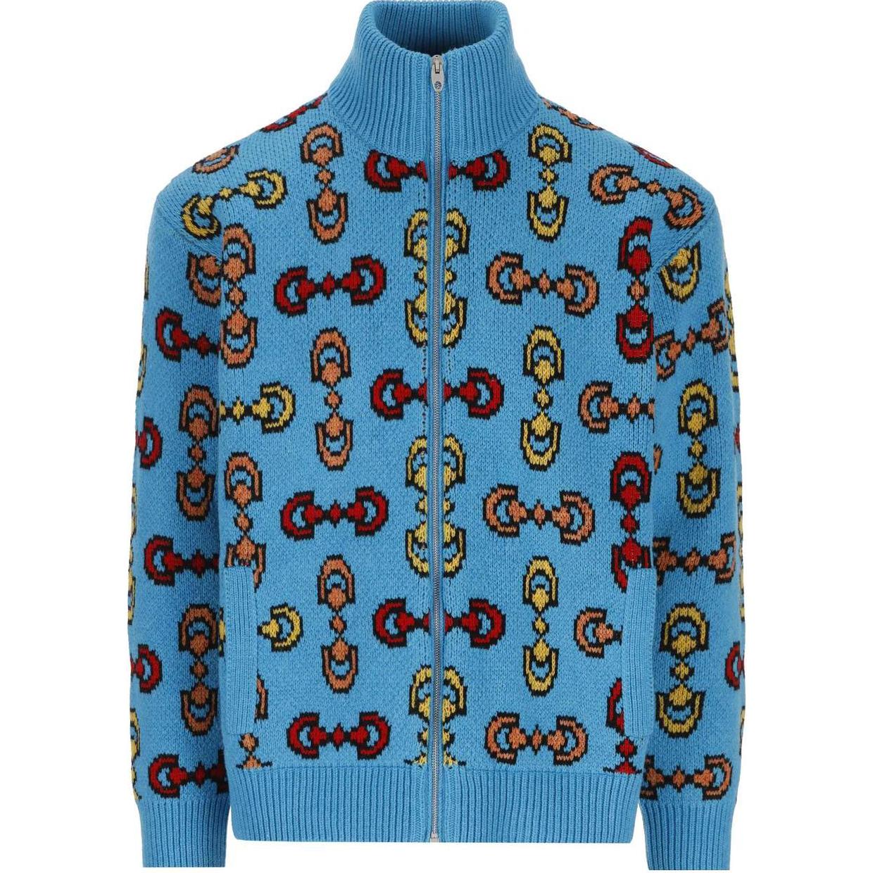 Gucci SS23 Blue Logo Jacquard Zip-Up Jacket 716370-XKCO6-4009
