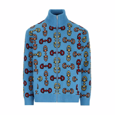 Gucci SS23 Blue Logo Jacquard Zip-Up Jacket 716370-XKCO6-4009