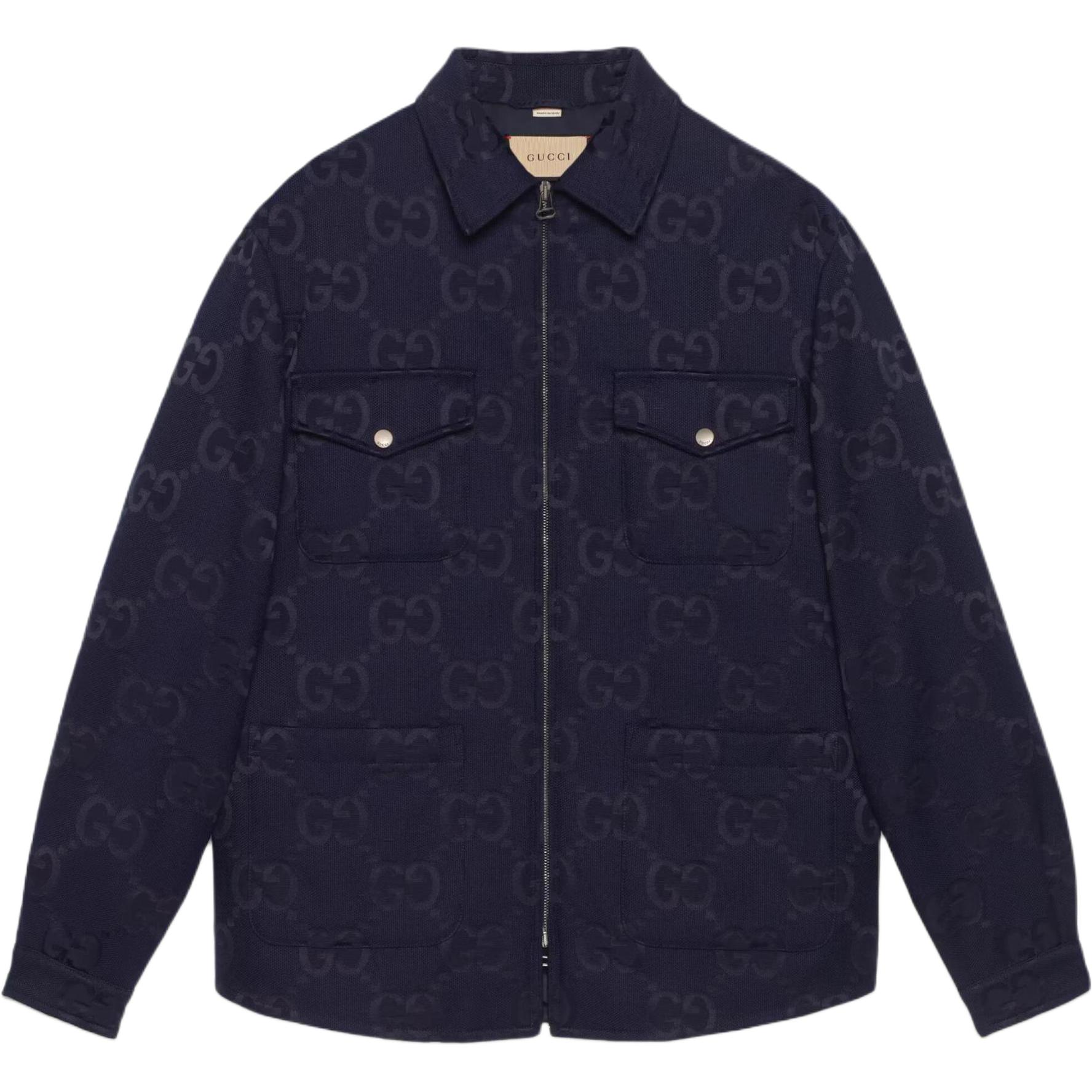 Gucci SS23 Blue Monogram Canvas Jacket with Turn-down Collar 694139-ZAIDI-4596