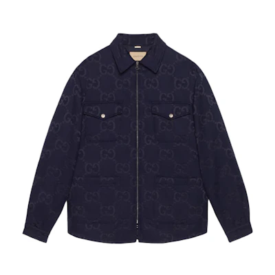 Gucci SS23 Blue Monogram Canvas Jacket with Turn-down Collar 694139-ZAIDI-4596