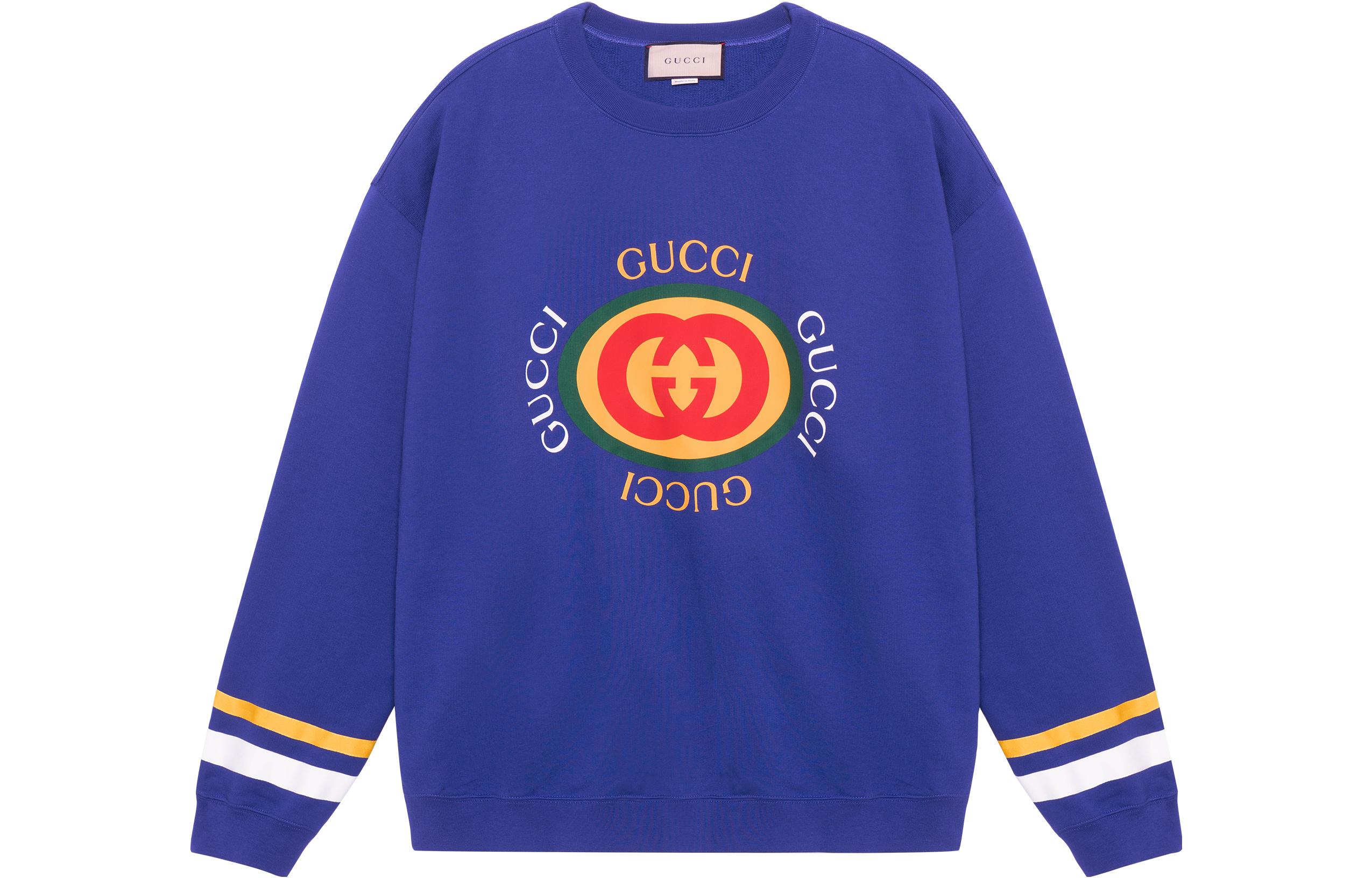 Gucci SS23 Blue Pullover Sweatshirt with Logo Stripe Print 747809-XJFL8-4120