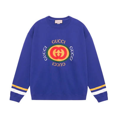 Gucci SS23 Blue Pullover Sweatshirt with Logo Stripe Print 747809-XJFL8-4120