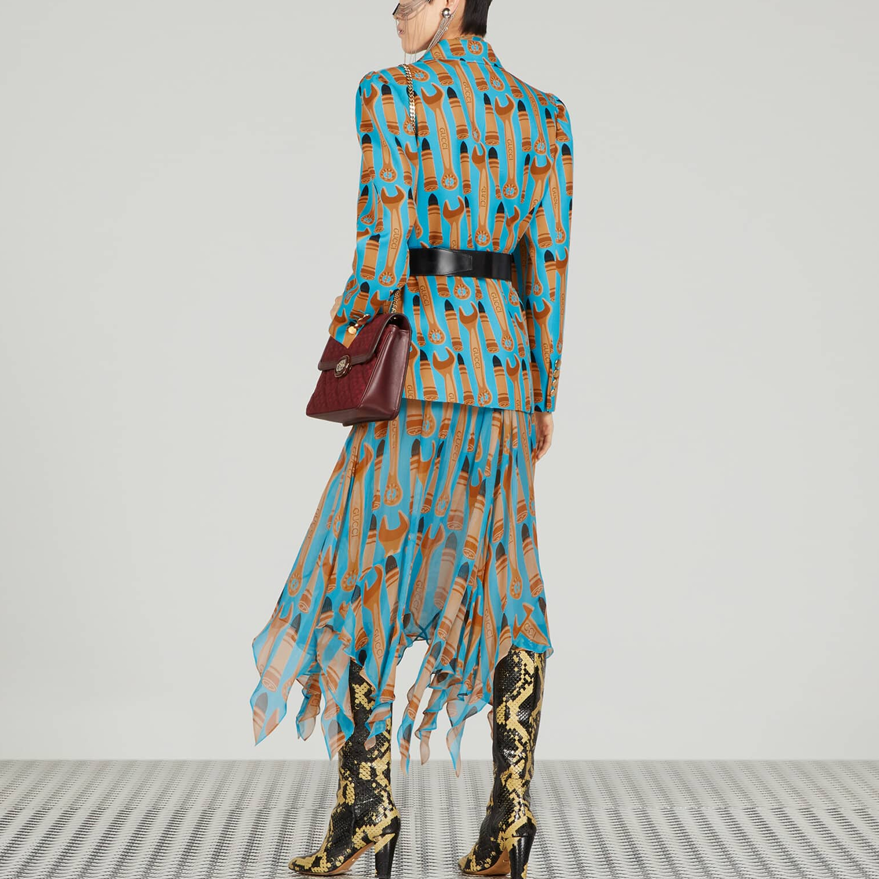 GUCCI SS23 Blue Silk Midi Skirt with Tool Pattern All-Over Print. 738081-ZAMWK-4374 圖 4