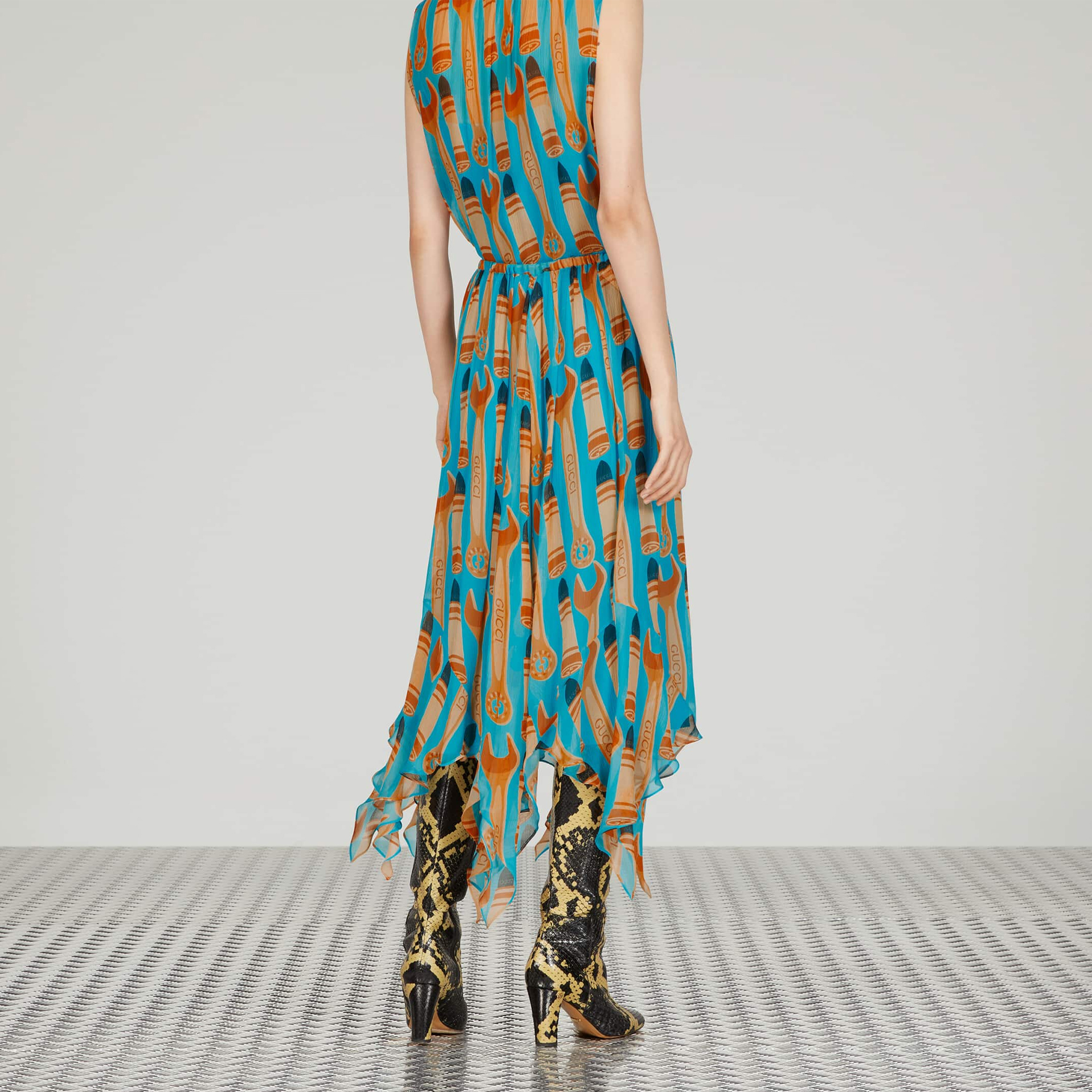 GUCCI SS23 Blue Silk Midi Skirt with Tool Pattern All-Over Print. 738081-ZAMWK-4374 圖 5