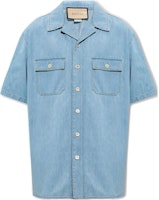 Gucci SS23 Blue Solid Cuban Collar Short Sleeve Shirt 738646-XDCGL-4452 Gucci SS23 Blue Solid Cuban Collar Short Sleeve Shirt 738646-XDCGL-4452