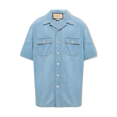 Gucci SS23 Blue Solid Cuban Collar Short Sleeve Shirt 738646-XDCGL-4452