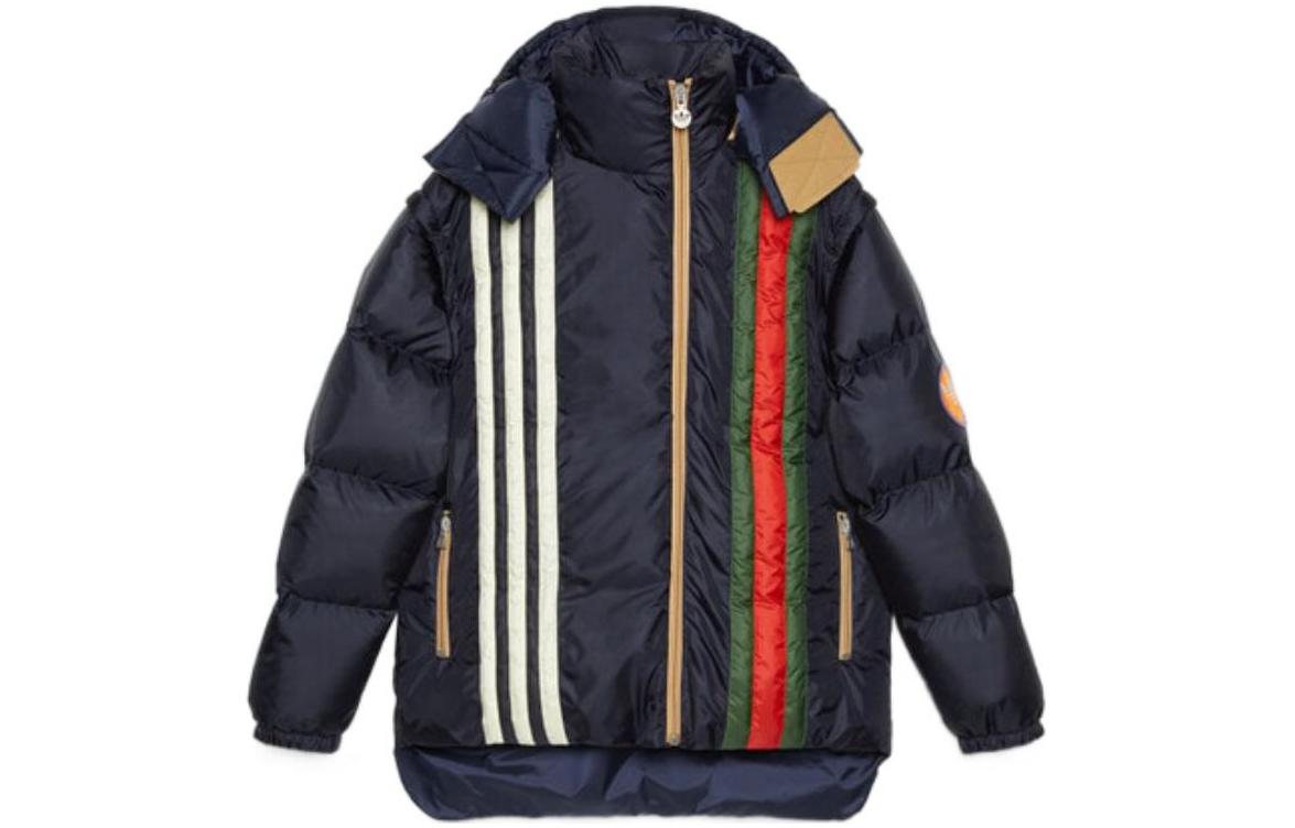 Gucci SS23 Blue Striped Logo Hooded Jacket with Detachable Sleeves for Men 713712-ZALUJ-4210