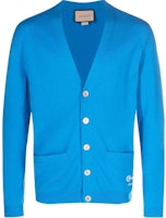 Gucci SS23 Blue V-Neck Long Sleeve Solid Cardigan Sweater 729493-XKC0M-4963 Gucci SS23 Blue V-Neck Long Sleeve Solid Cardigan Sweater 729493-XKC0M-4963