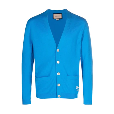 Gucci SS23 Blue V-Neck Long Sleeve Solid Cardigan Sweater 729493-XKC0M-4963