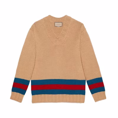 Gucci SS23 Brown Colorblock Striped V-Neck Knit Sweater 715291-XKCJ4-2183