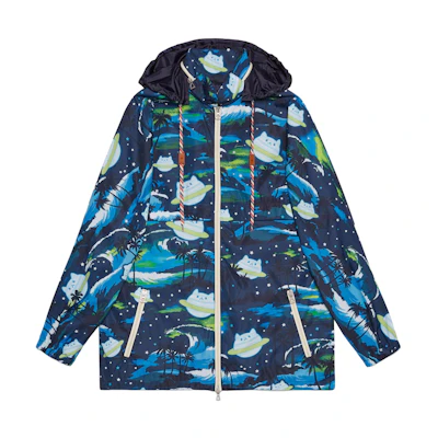 Gucci SS23 Cartoon Print Blue Hooded Zip Jacket Edition 696571-Z8A01-4617