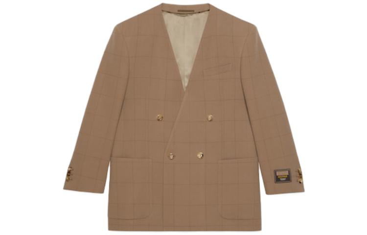 Gucci SS23 Checkered Print V-Neck Double-Breasted Jacket Camel - 751147ZALV62643