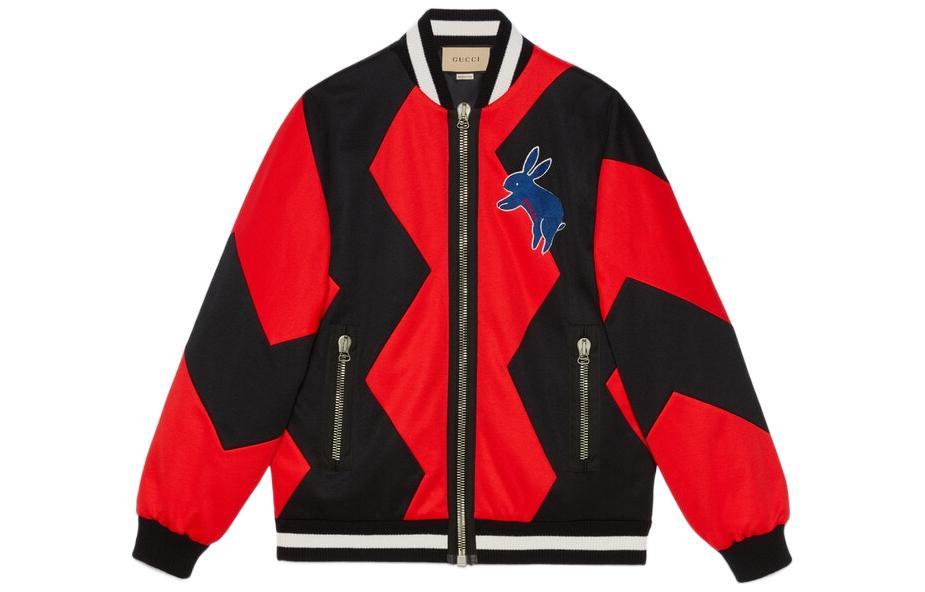 Gucci SS23 Chinese New Year Rabbit Embroidery Baseball Jacket Black/Red Men 714463-XJE46-1125
