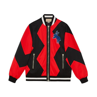 Gucci SS23 Chinese New Year Rabbit Embroidery Baseball Jacket Black/Red Men 714463-XJE46-1125
