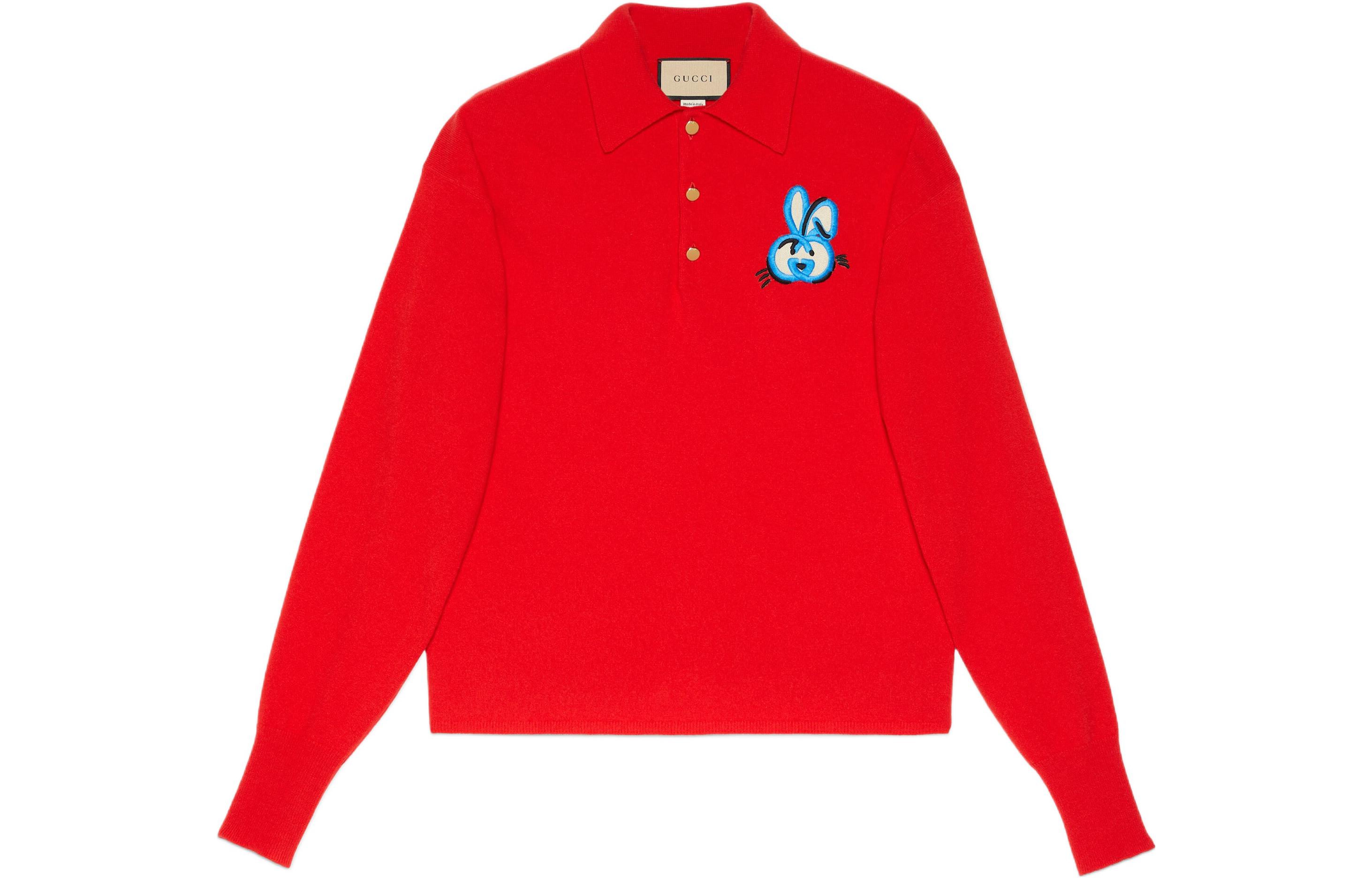 Gucci SS23 Chinese New Year Red Rabbit Cartoon Print Long Sleeve Polo 725691-XKCXA-6361
