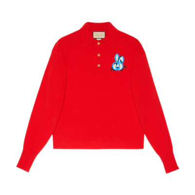 Gucci SS23 Chinese New Year Red Rabbit Cartoon Print Long Sleeve Polo 725691-XKCXA-6361