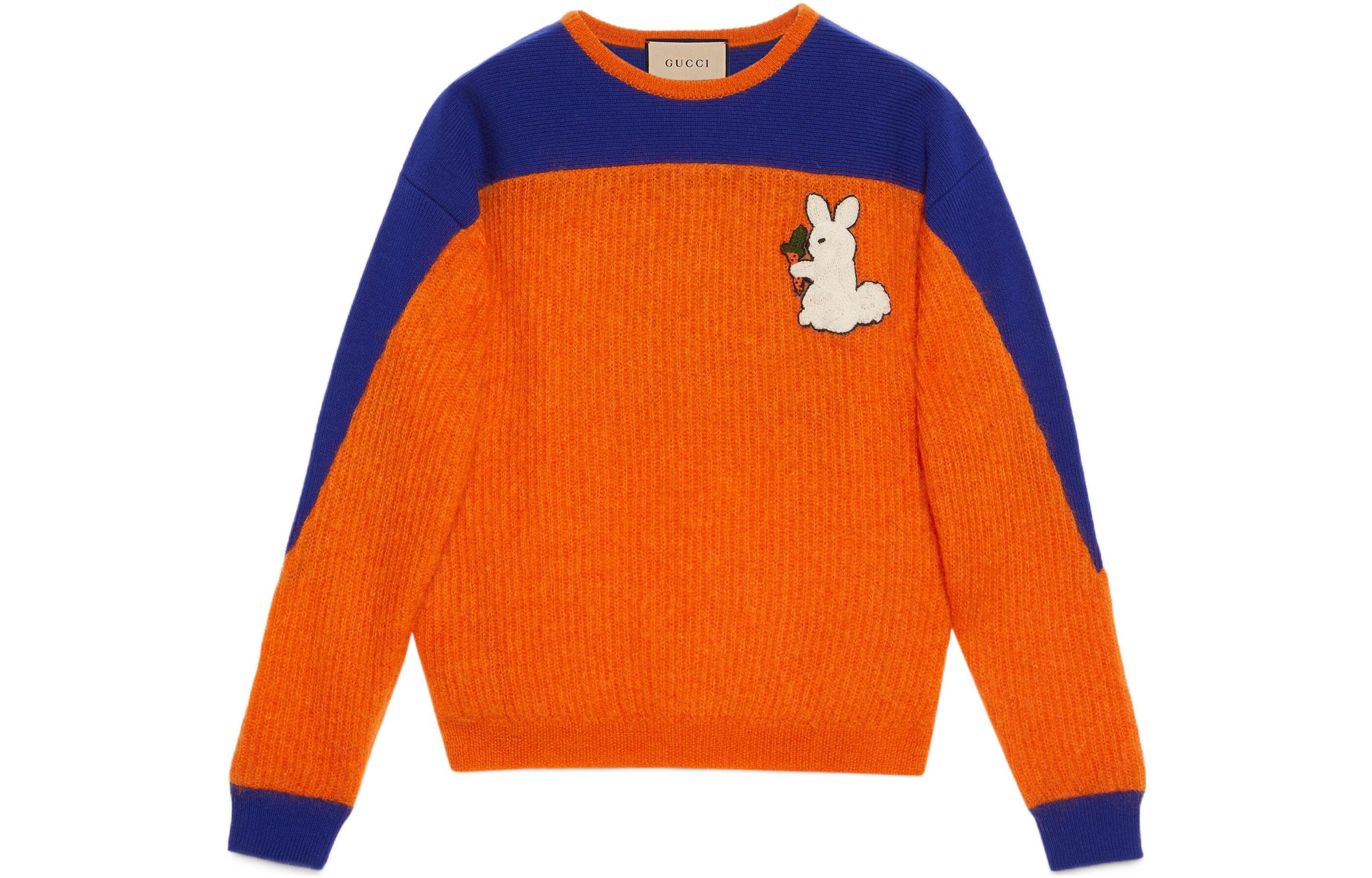 Gucci SS23 CNY Multicolor Cartoon Embroidered Mohair Sweater Orange Mens 714501-XKCWN-7533