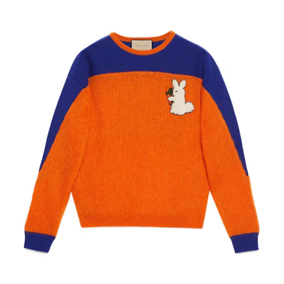 Gucci SS23 CNY Multicolor Cartoon Embroidered Mohair Sweater Orange Mens 714501-XKCWN-7533