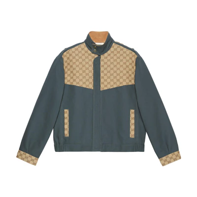 Gucci SS23 Color-Block Logo Print Stand Collar Jacket Deep Gray 742855-XDCEY-1168