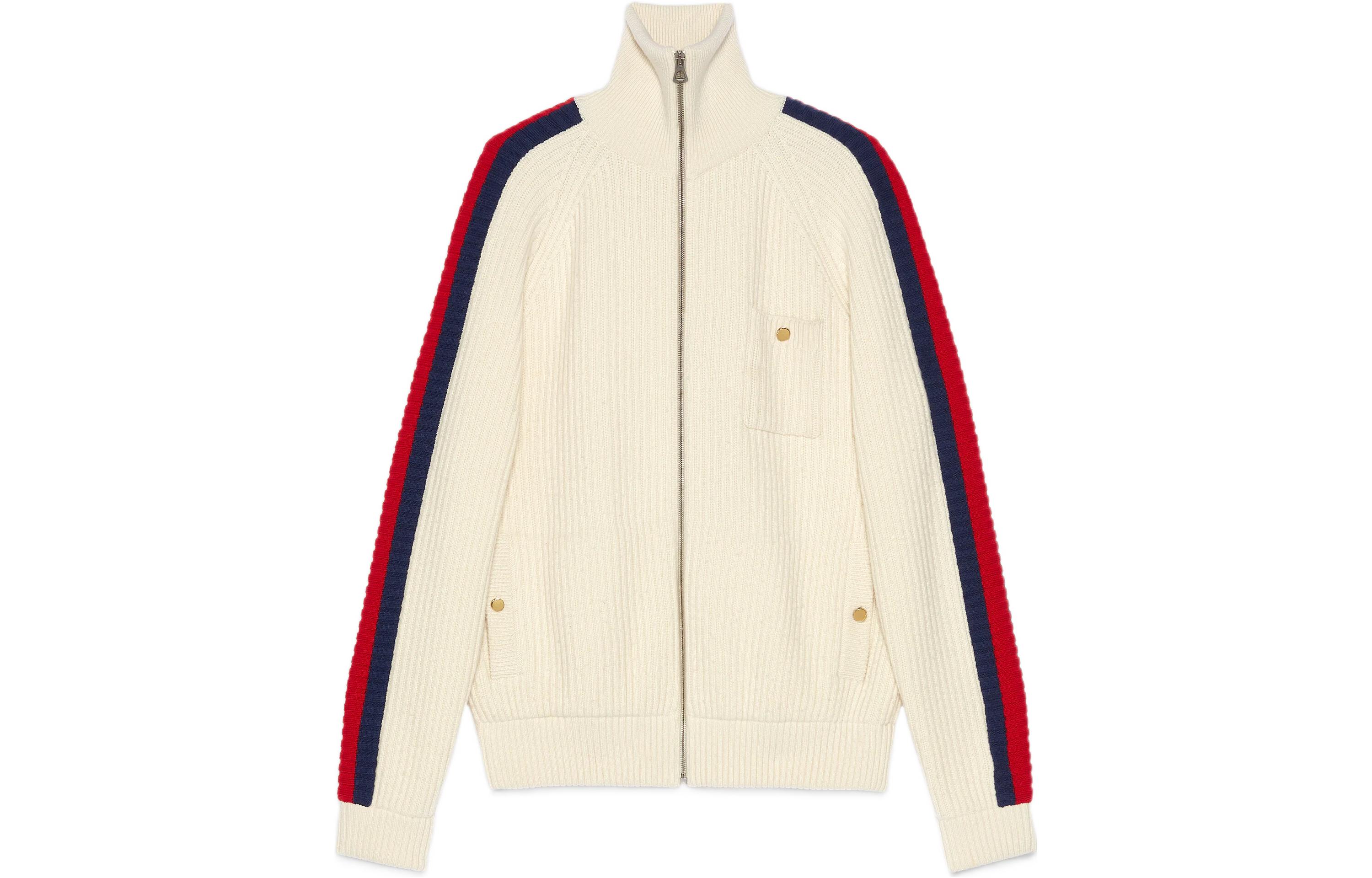 Gucci SS23 Cosmogonie Knit Jacket Men’s Zip-Up Ribbed Beige Multicolor Collar 715621-XKCOA-9118