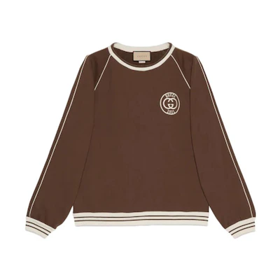 Gucci SS23 Cotton Jersey Sweatshirt Brown with Logo Print and Stripes 756646-XJFV7-2322