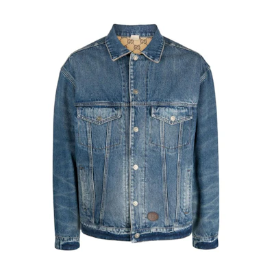 Gucci SS23 Distressed Logo Denim Jacket Blue 730030-XDCC3-4447