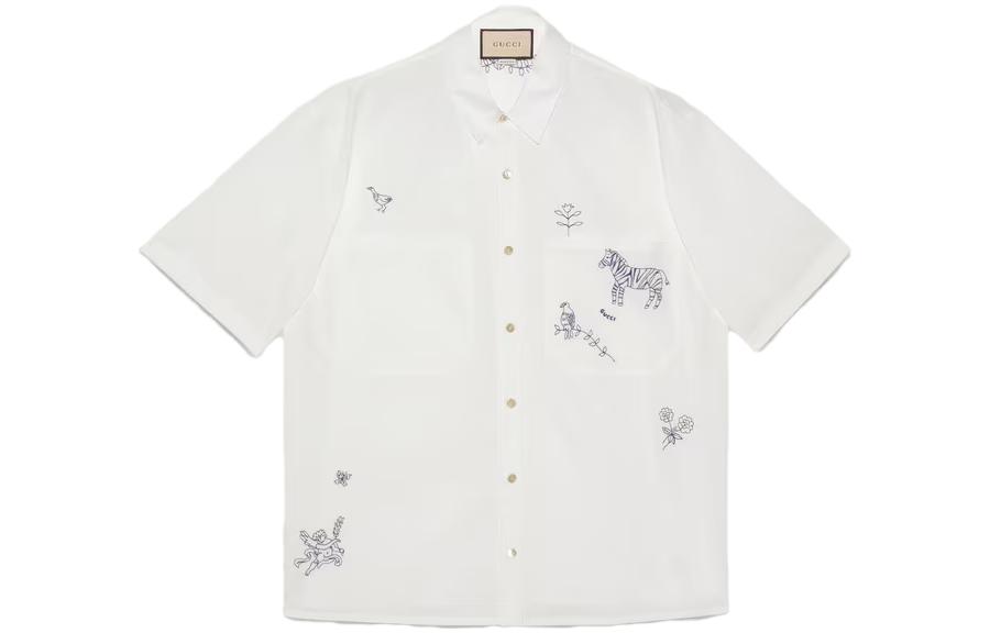 Gucci SS23 Embroidered Animal Short Sleeve Sunproof Shirt White 732522-ZANIY-9799