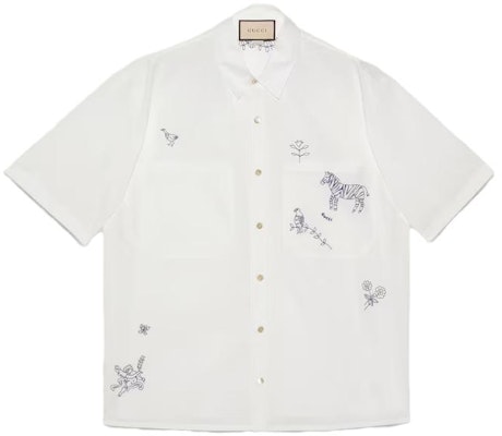グッチ SS23 刺繍 アニマル 半袖 サンプロテクト シャツ ホワイト 732522-ZANIY-9799 Buy グッチ SS23 刺繍 アニマル 半袖 サンプロテクト シャツ ホワイト 732522-ZANIY-9799