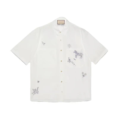 Gucci SS23 Embroidered Animal Short Sleeve Sunproof Shirt White 732522-ZANIY-9799