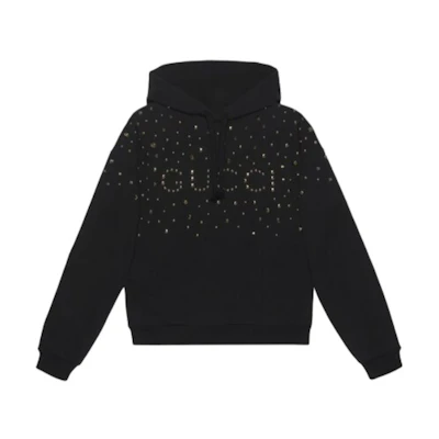 GUCCI SS23 Exquisite Logo Print Fleece Knit Long Sleeve Sweatshirt Black . 700120XJEXE