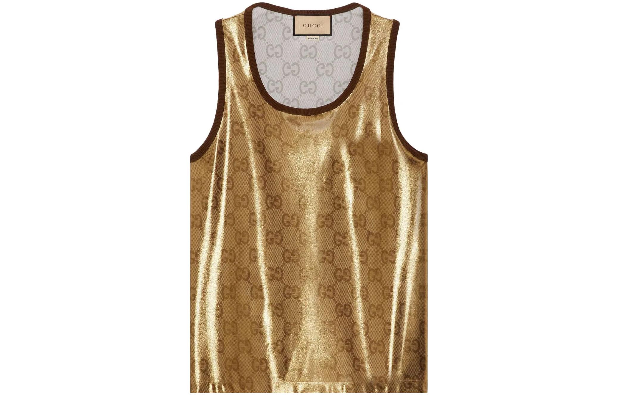 GUCCI SS23 Gold Logo Pattern Stretch Knit Pullover Vest Men 740121-XJFE0-2486