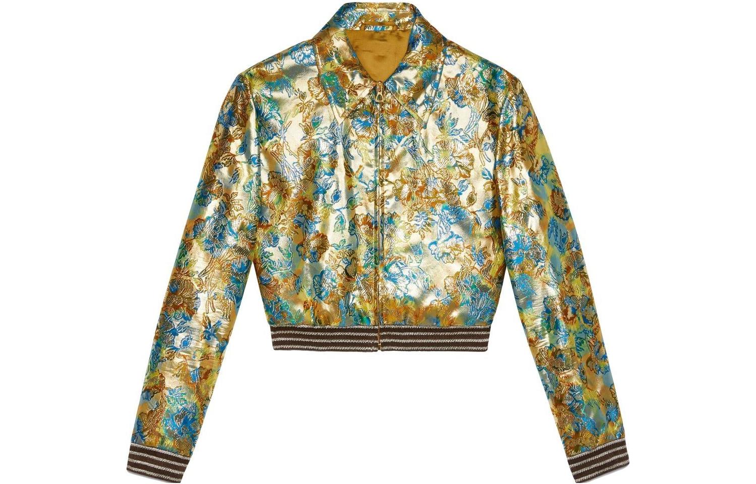 Order Gucci SS23 Jaket Zip-Up Jacquard Berpola Emas 685816-ZAJQM-7016