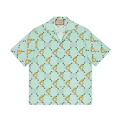 Gucci SS23 Green Animal Print Short Sleeve Sun Protection Shirt 734124-ZAMD4-4563
