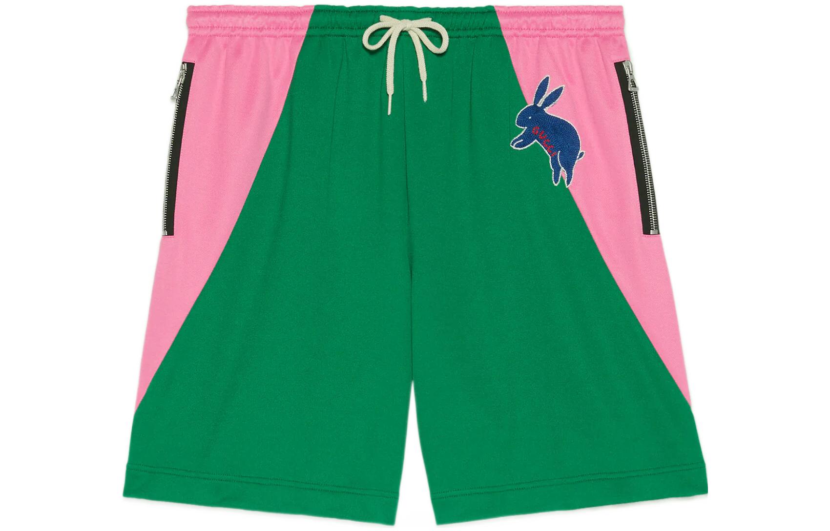 Gucci SS23 Green Colorblock Logo Cartoon Animal Embroidered Shorts Men 714471-XJESA-3041