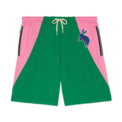 Gucci SS23 Green Colorblock Logo Cartoon Animal Embroidered Shorts Men 714471-XJESA-3041