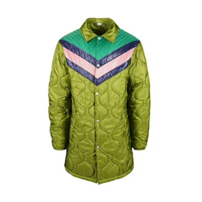 Gucci SS23 Green Quilted Jacket with Contrasting Striped Design 568545-ZABOO-3165
