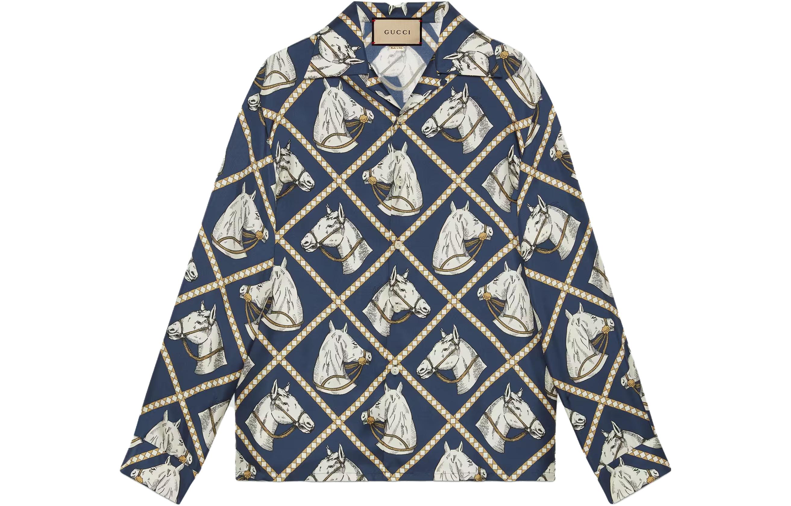 GUCCI SS23 Horse Print Single-Breasted Long-Sleeve Shirt Blue 721008-ZAK7G-4436 圖 2
