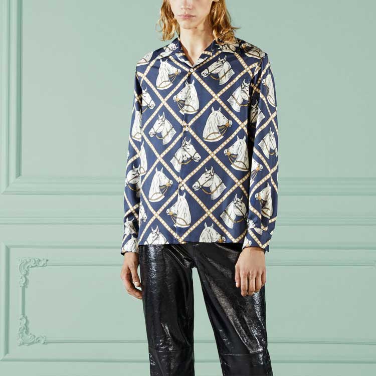 GUCCI SS23 Horse Print Single-Breasted Long-Sleeve Shirt Blue 721008-ZAK7G-4436 圖 5