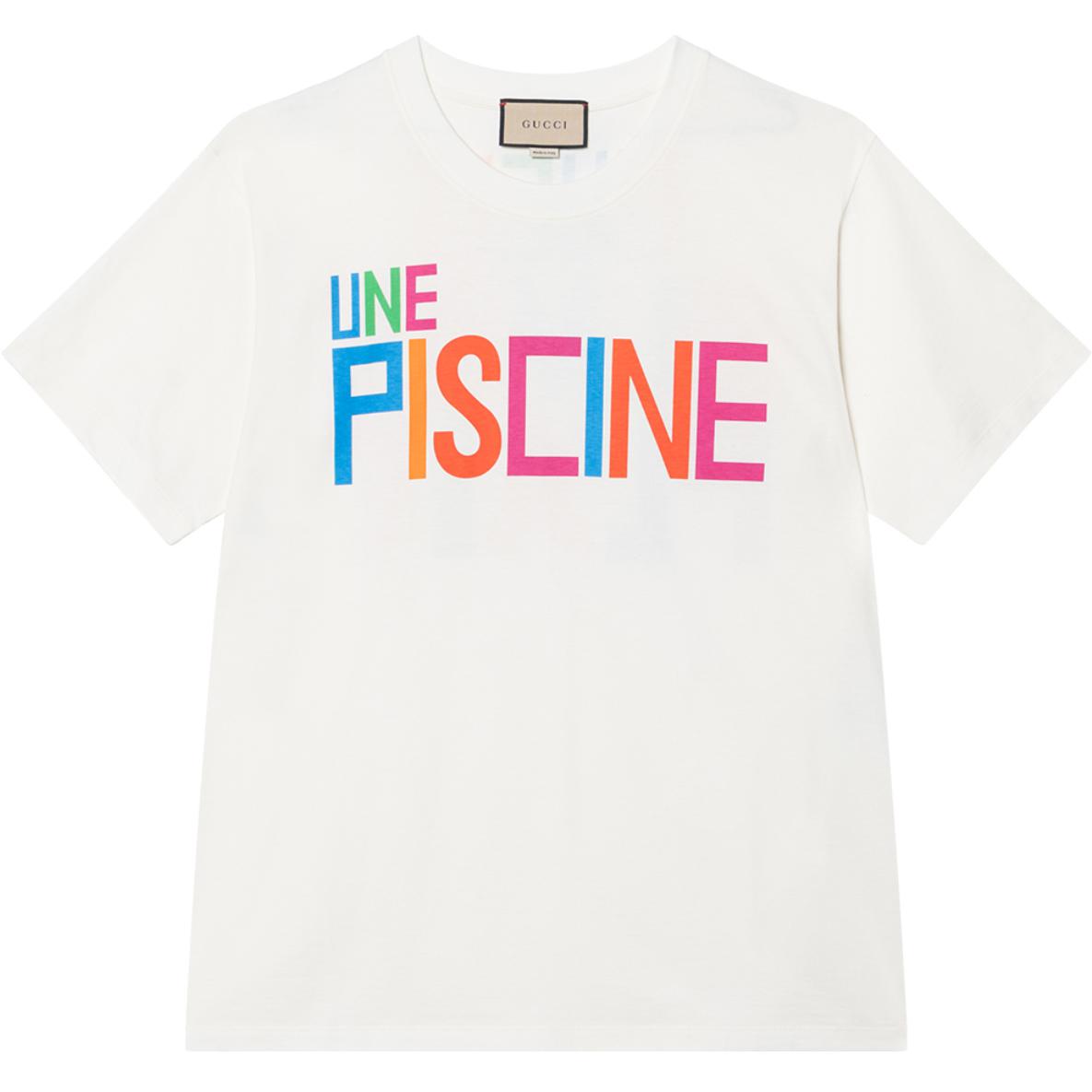 Gucci SS23 Ivory Loose Fit Logo Print Short Sleeve T-Shirt Men 616036-XJFFX-9095