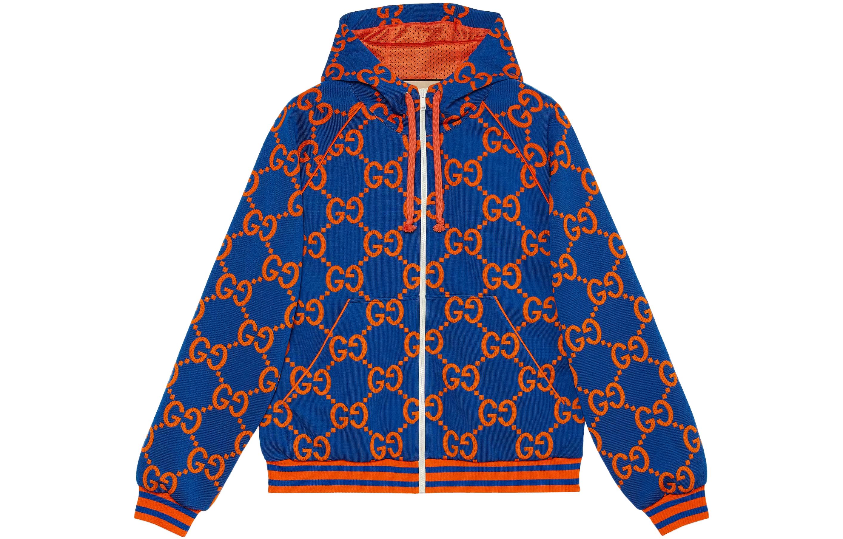 Gucci SS23 Jacquard Zip-Up Hoodie Jacket Blue Orange Men 752174-XJFS0-4102