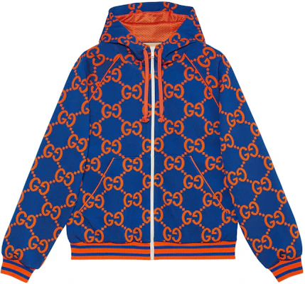 グッチ SS23 ジャカード ジップアップフーディージャケット ブルーオレンジ メンズ 752174-XJFS0-4102 Buy グッチ SS23 ジャカード ジップアップフーディージャケット ブルーオレンジ メンズ 752174-XJFS0-4102