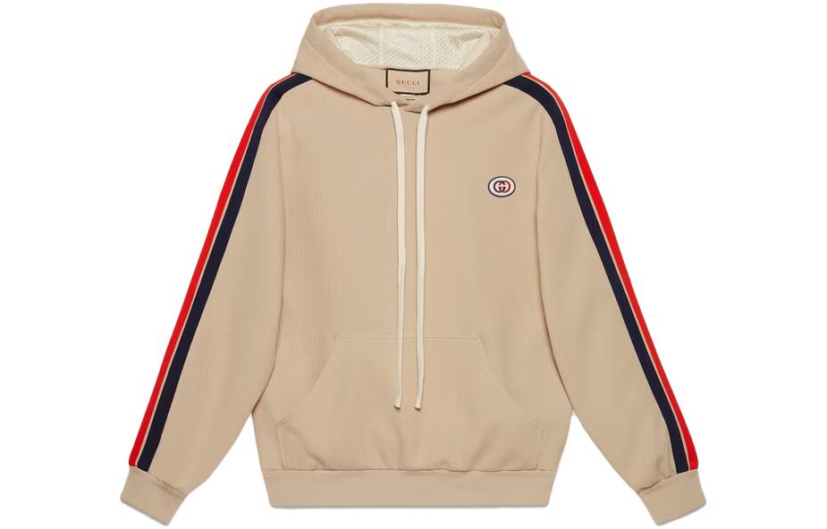 Gucci SS23 Khaki Striped Logo Print Pullover Sweatshirt 733972-XJFFB-9117