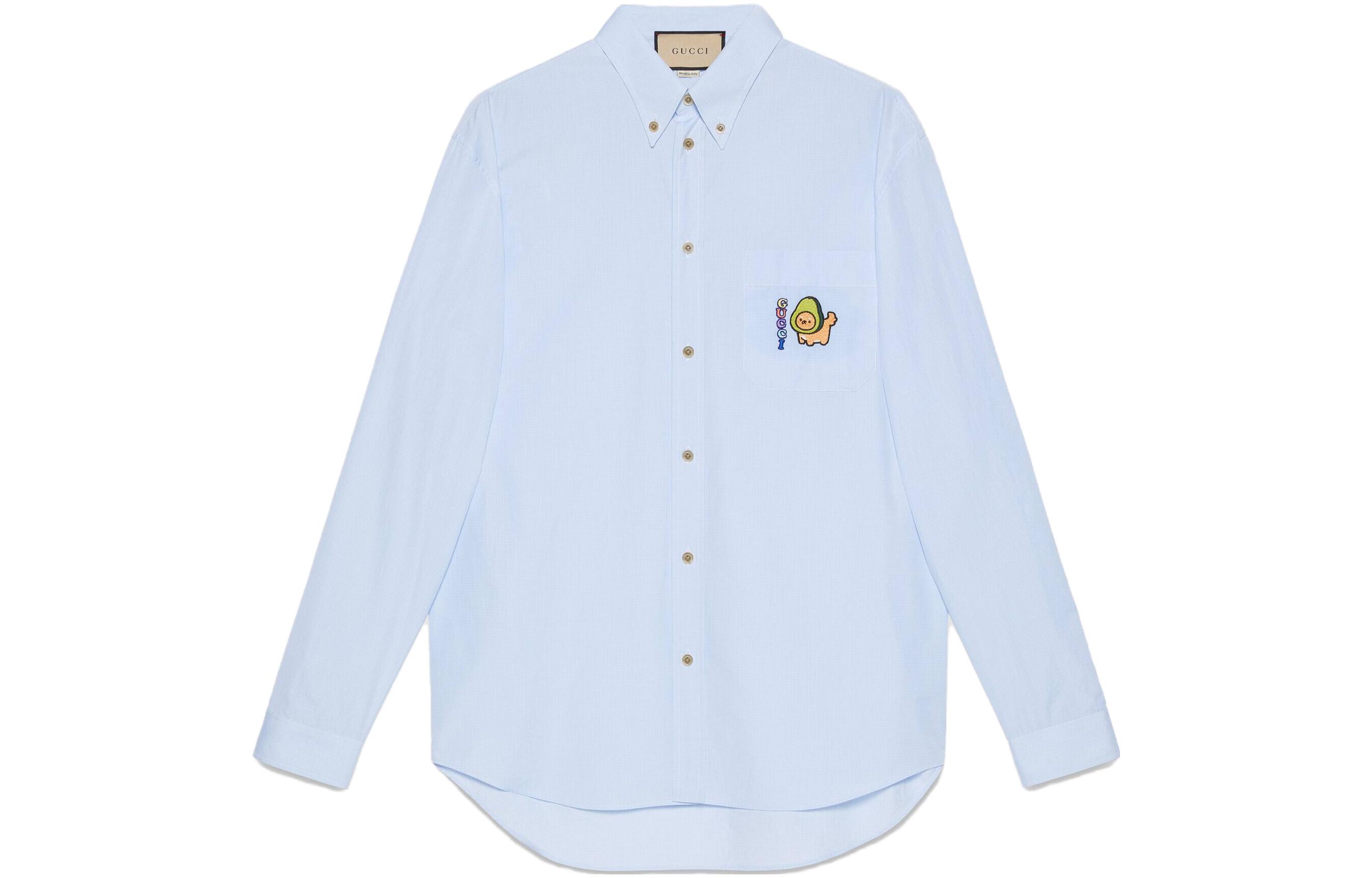 Gucci SS23 Light Blue Animal Embroidery Long Sleeve Sun Shirt () 734120-ZAMHD-9716