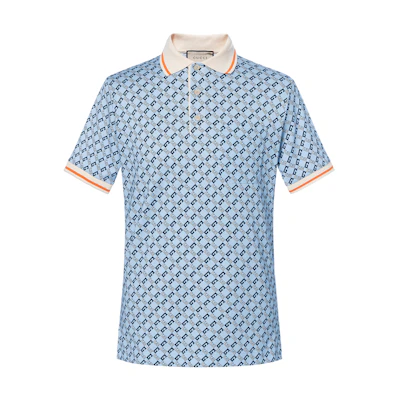 Gucci SS23 Light Blue Colorblock Geometric Print Polo Shirt 742385-XJFGF-4311