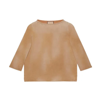 Gucci SS23 Light Brown Embroidered Crewneck Sweatshirt 758157-XDCOC-2422