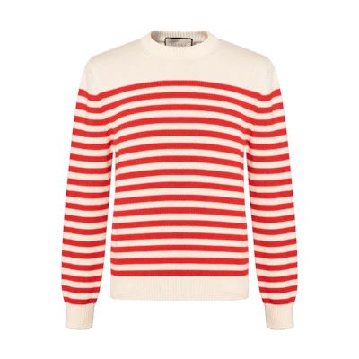 Gucci SS23 Logo Intarsia Stripe Crewneck Sweater Beige 740585-XKC6G-9176