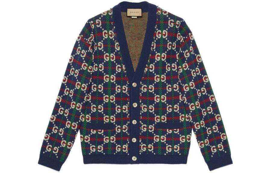 Gucci SS23 Logo Print Single-Breasted Long-Sleeve Sweater Blue Men 716334-XKCOZ-4804