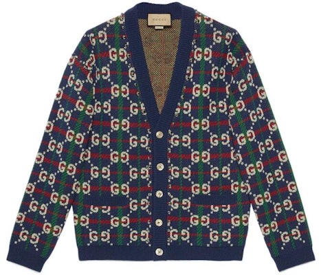 Gucci SS23 男士藍色單排扣長袖標誌印花毛衣 716334-XKCOZ-4804 Buy Gucci SS23 男士藍色單排扣長袖標誌印花毛衣 716334-XKCOZ-4804