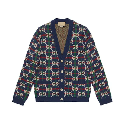 Gucci SS23 Logo Print Single-Breasted Long-Sleeve Sweater Blue Men 716334-XKCOZ-4804